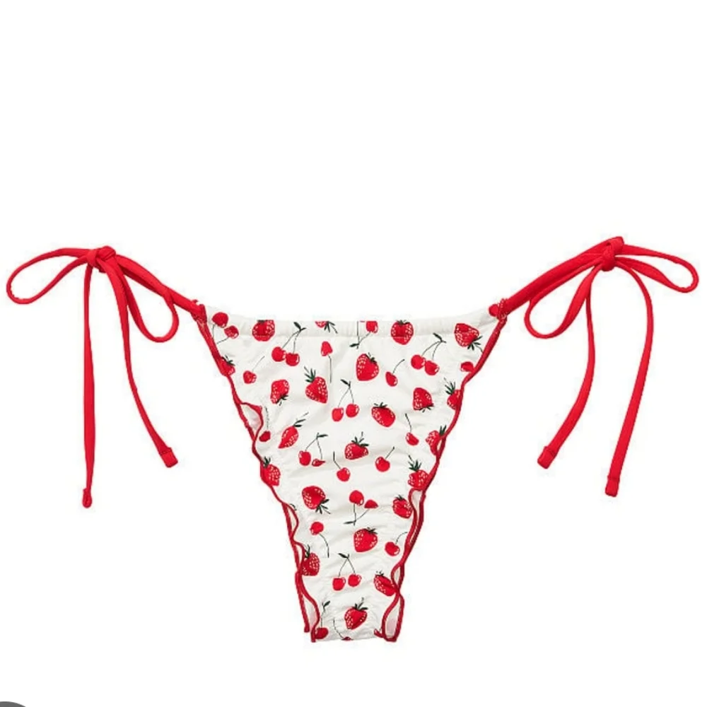 New! Frankie Bikini Summer Berries Strawberry Print Bikini Bottom with Red Ties